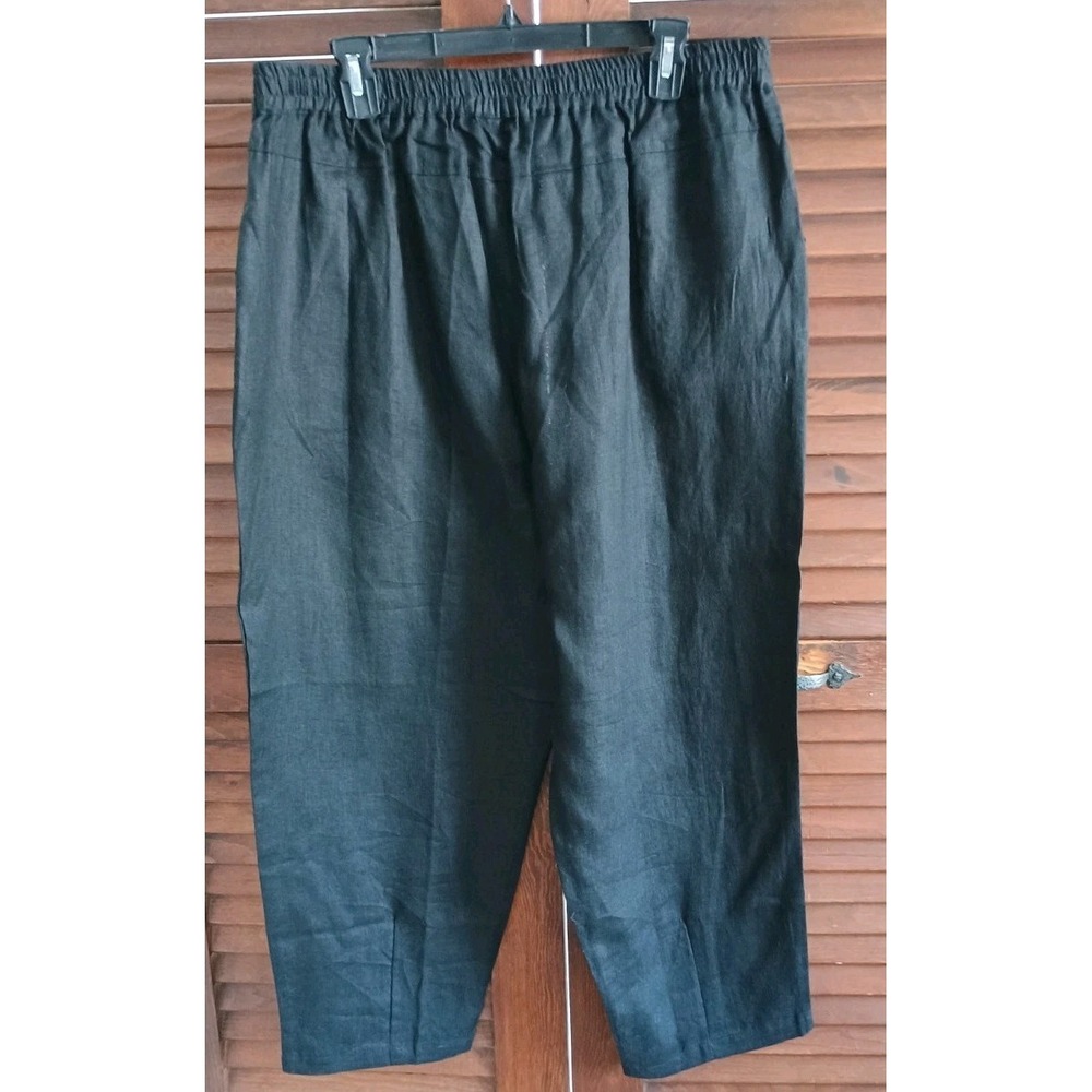 Modernmiss XXL Linen‎ Wide Leg High Rise Pull On Pants Lagenlook Off Set Black